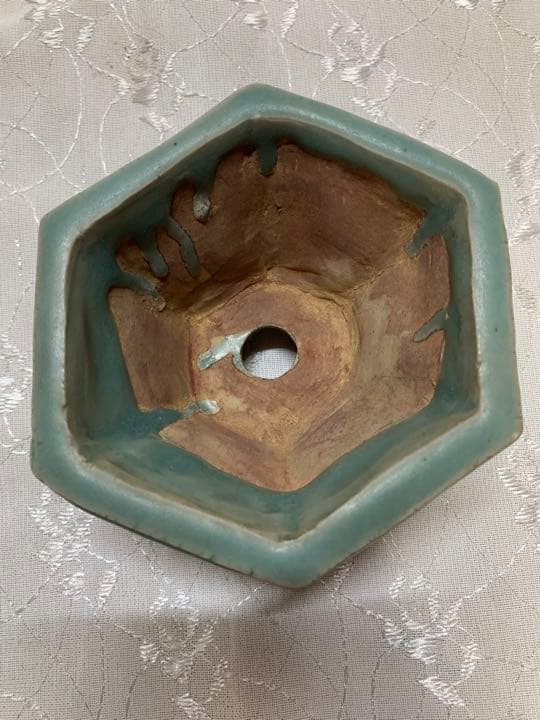 青磁　六角　盆栽鉢