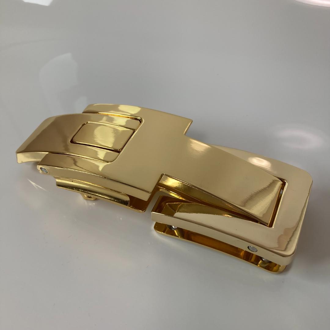 【訳アリ】 パワーベルト レバーアクション 本革 ワンタッチ可変式 黒×ゴールド