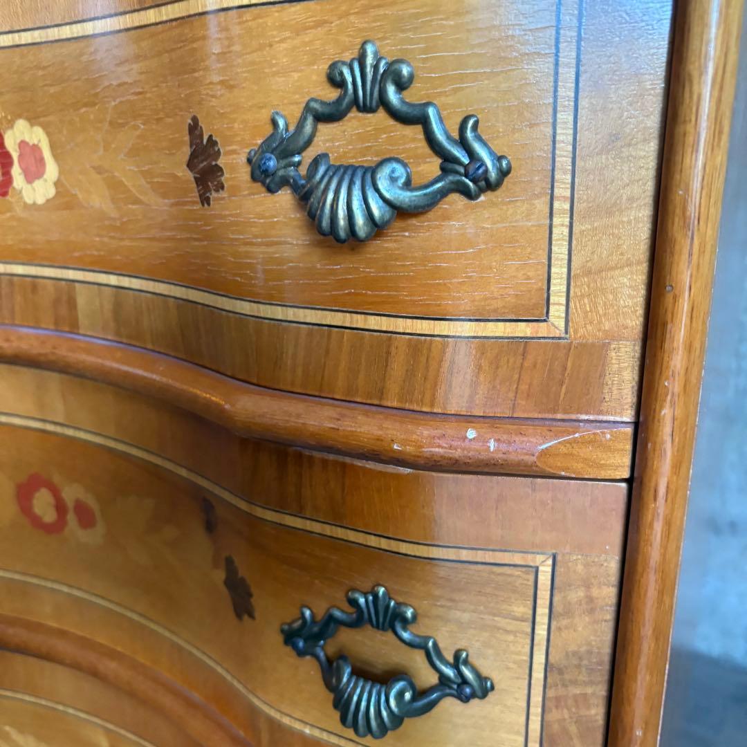 イタリア　MOR-RENS社　象嵌チェスト　4段　ミドルチェスト　マホガニー　①