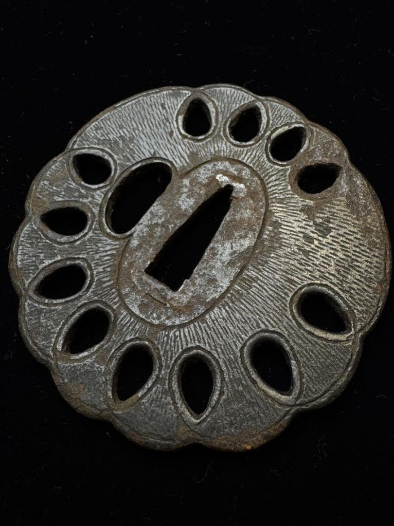 無銘 鉄地網図透かし鐔 鍔 拵 日本刀 刀装具 骨董 古美術 江戸時代 当時物