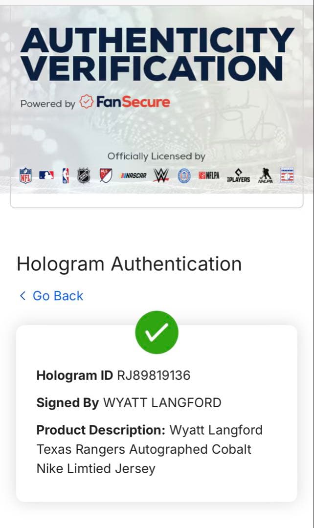 MLB レンジャーズ　ワイアット　ラングフォード　サインユニフォーム