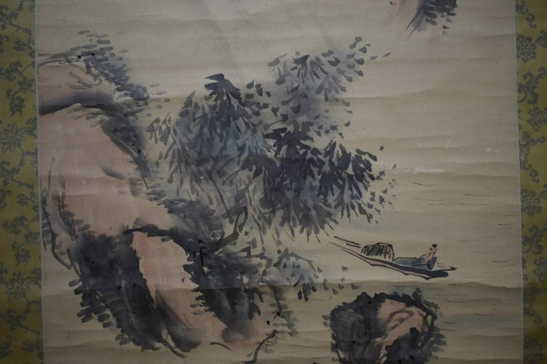 模写/ 渡辺崋山/渡辺華山/与謝蕪村画を写す/山水風雨図/布袋屋掛軸HE-285