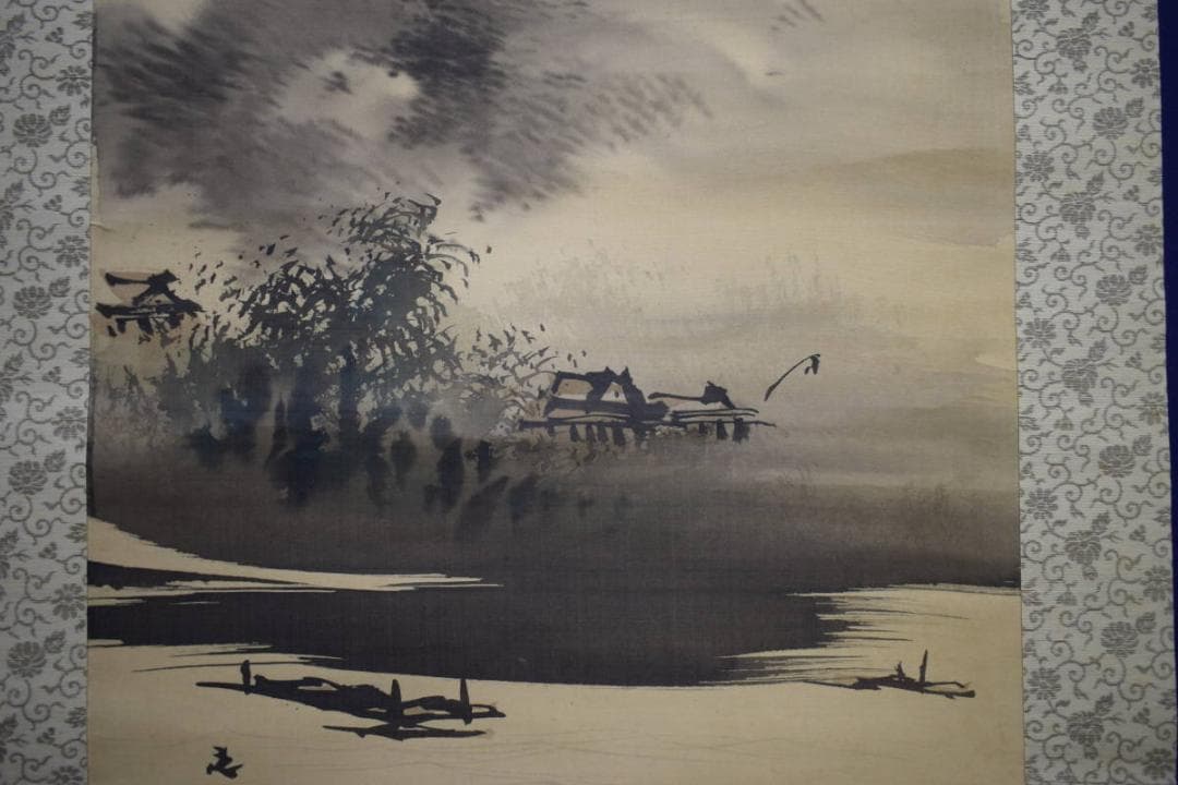 模写/谷文晁/山水図/佐竹永陵の桐極箱付/布袋屋掛軸HG-228