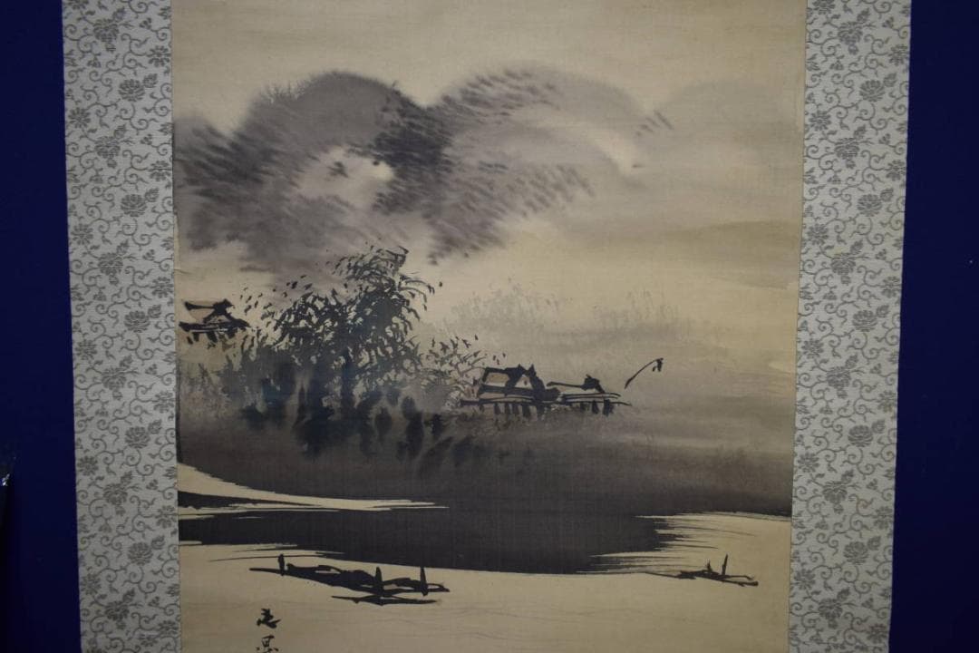 模写/谷文晁/山水図/佐竹永陵の桐極箱付/布袋屋掛軸HG-228