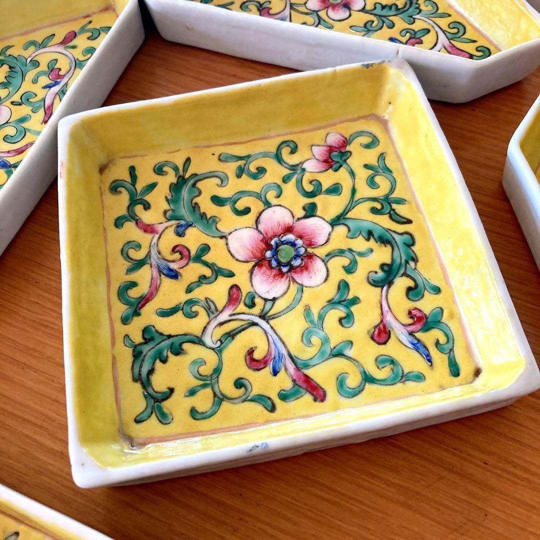 中国 アンティーク 陶器セット 花柄 黄色