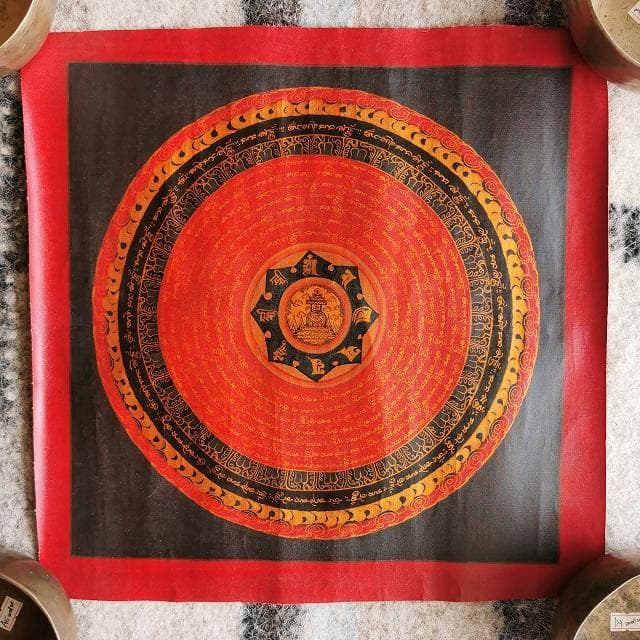 オンマニペメフム　マントラ　曼荼羅　ストゥーパ　：　タンカ　仏画（額縁なし）