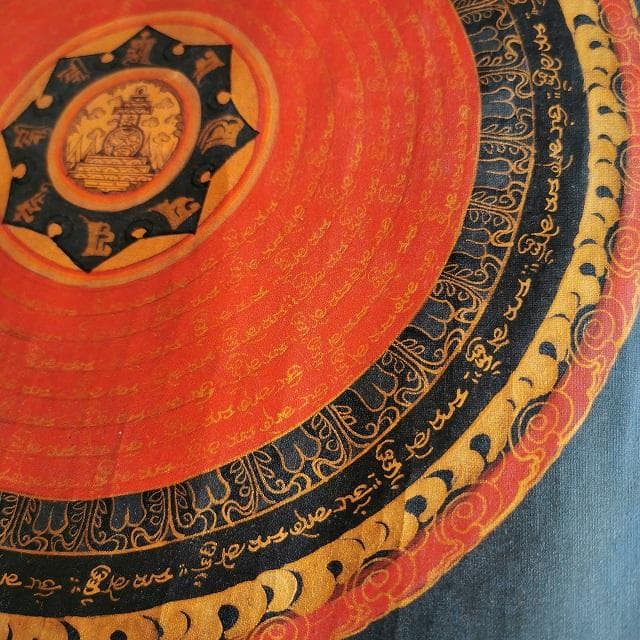 オンマニペメフム　マントラ　曼荼羅　ストゥーパ　：　タンカ　仏画（額縁なし）