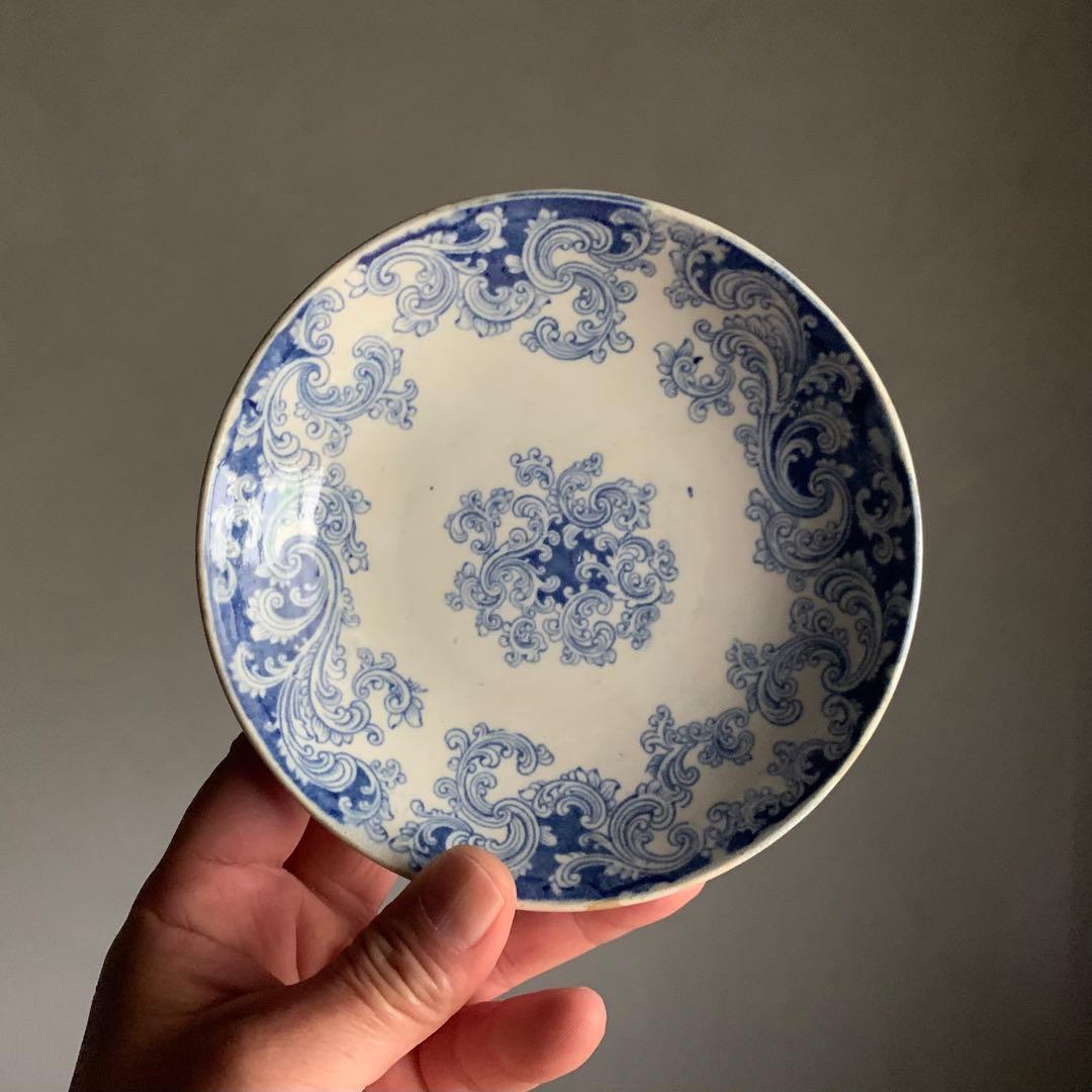 銅板転写 皿 プレート 蔓柄 古道具 アンティーク ブロカント