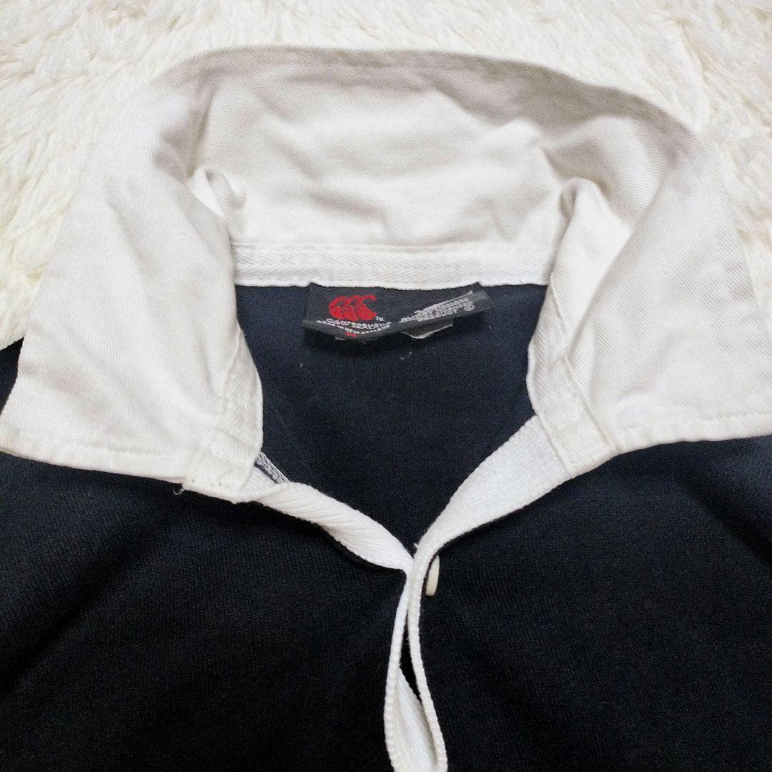 90s カンタベリー オールブラックス 刺繍ロゴ 長袖 ラガーシャツ M 黒色