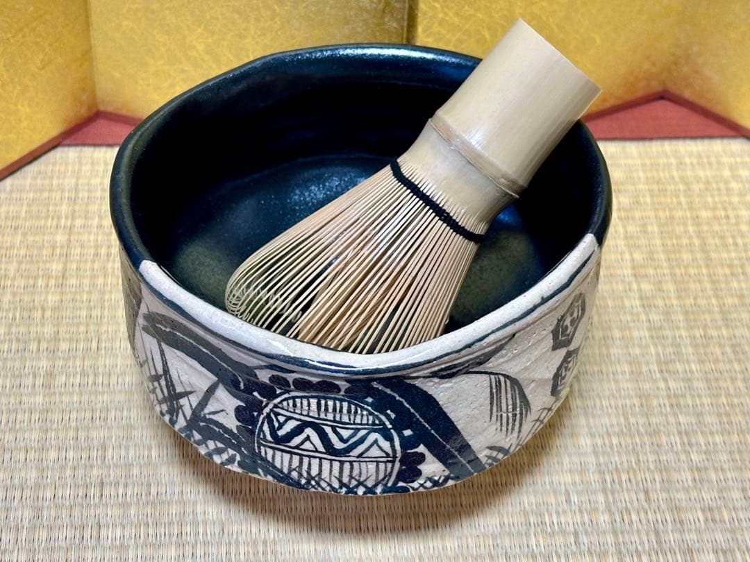 【値下げ】茶道具　抹茶碗　黒織部　雅山窯　中嶋康之作　美濃焼　陶器　木箱入　新品