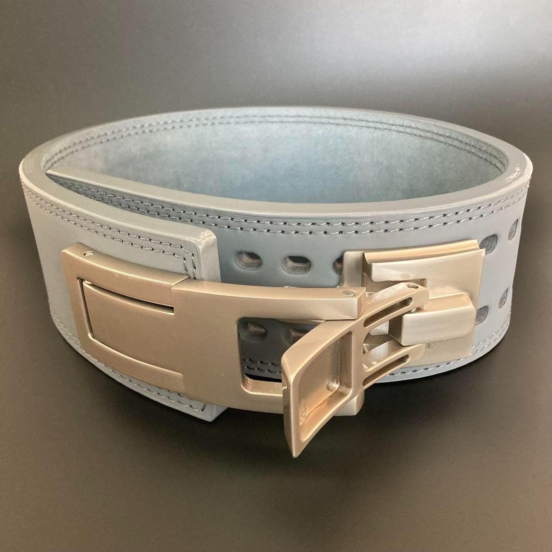 【訳あり】パワーベルト レバーアクション 本革 グレー×マット銀 可変式