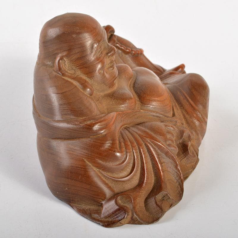 中国　唐木黄楊木彫刻　布袋座像　置物　C　R6716E