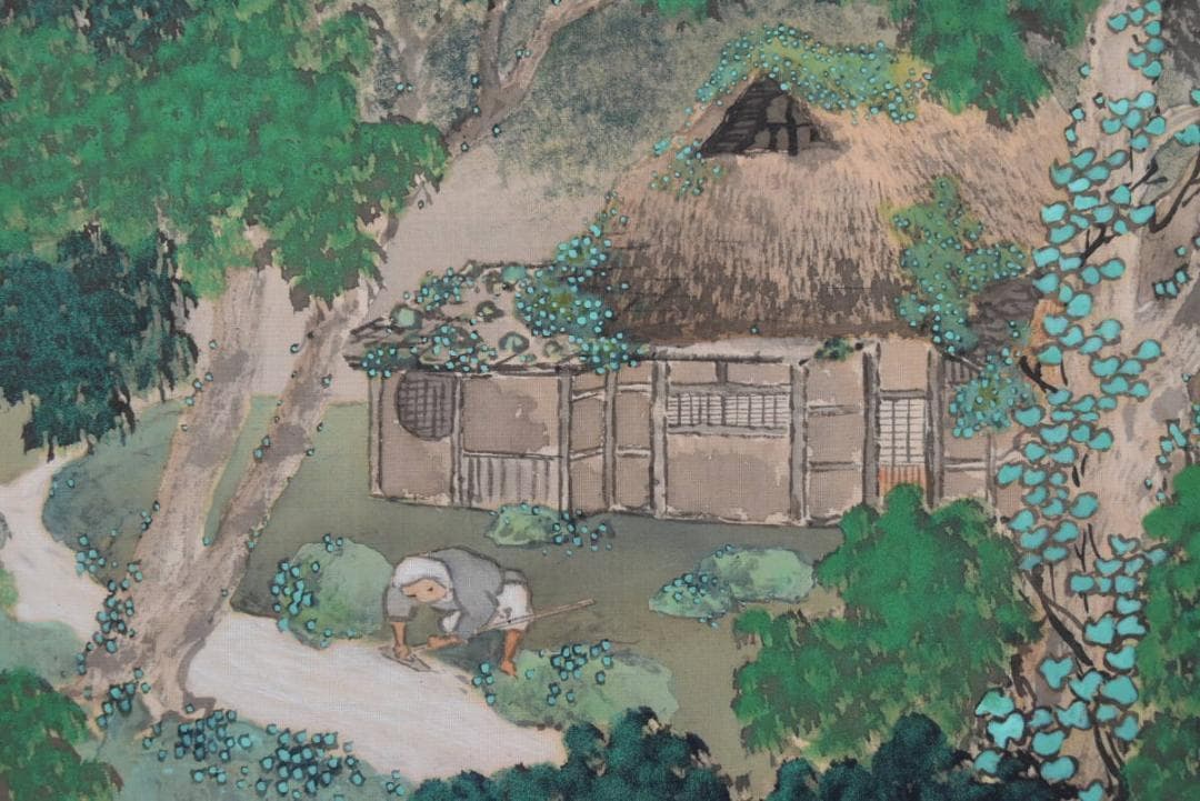 【真作】龍岳/青緑閑居農夫之図/掛軸/名家伝来/AA-913