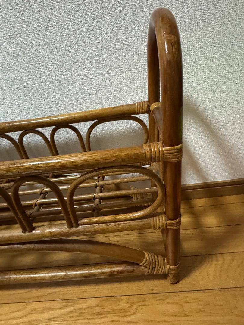 ヴィンテージ　ラタン　籐　ラック　フラワースタンド マガジンラック 昭和レトロ