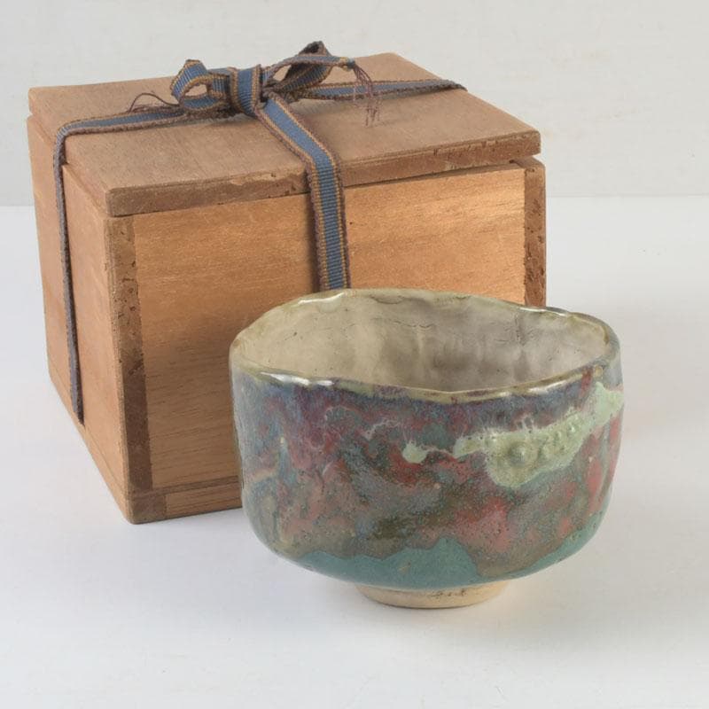 茶道具　琉球焼　壺屋焼　小橋川仁王造　茶碗　共箱　V　9832