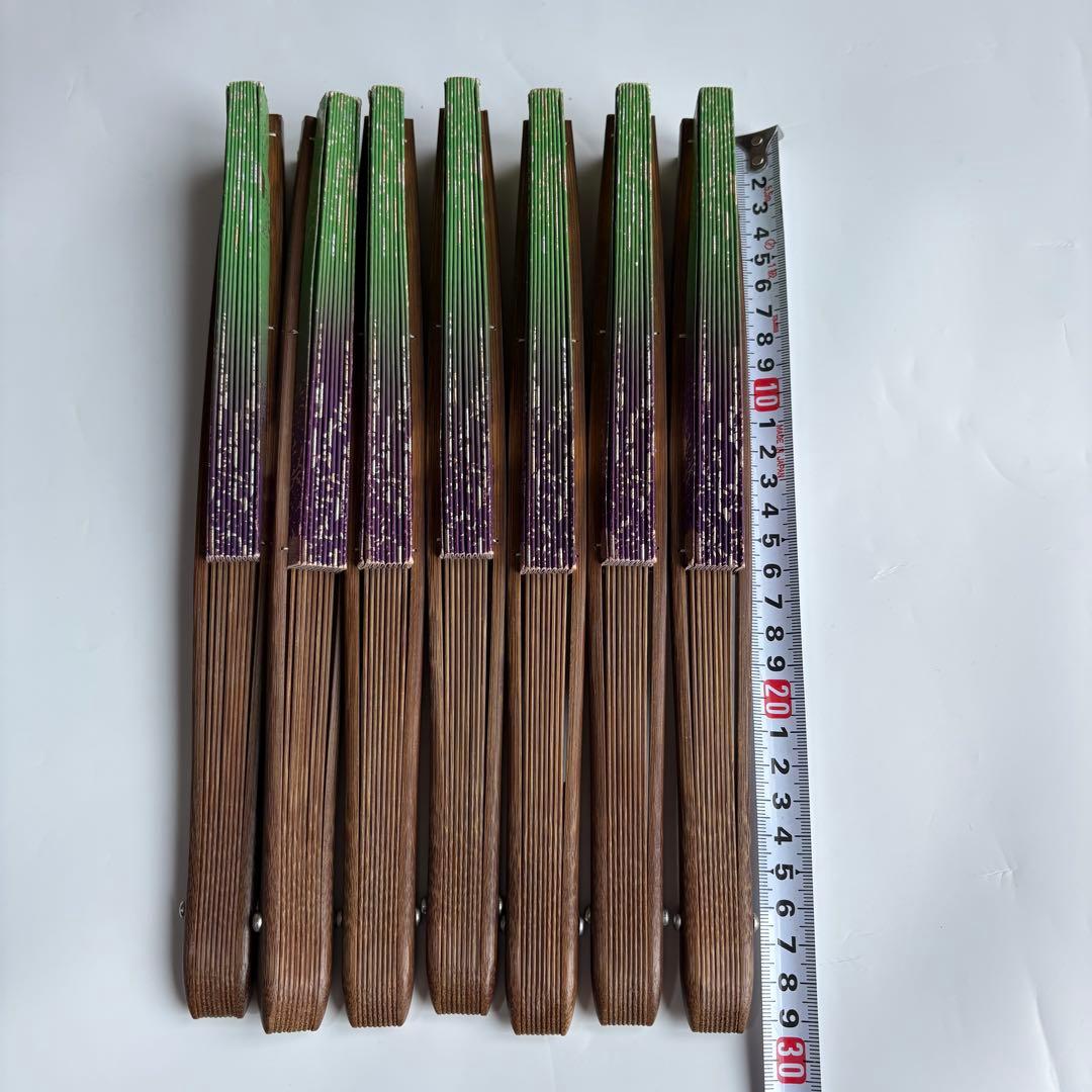 (906)舞扇　7本セット　雲柄　緑　紫　金銀　煤竹