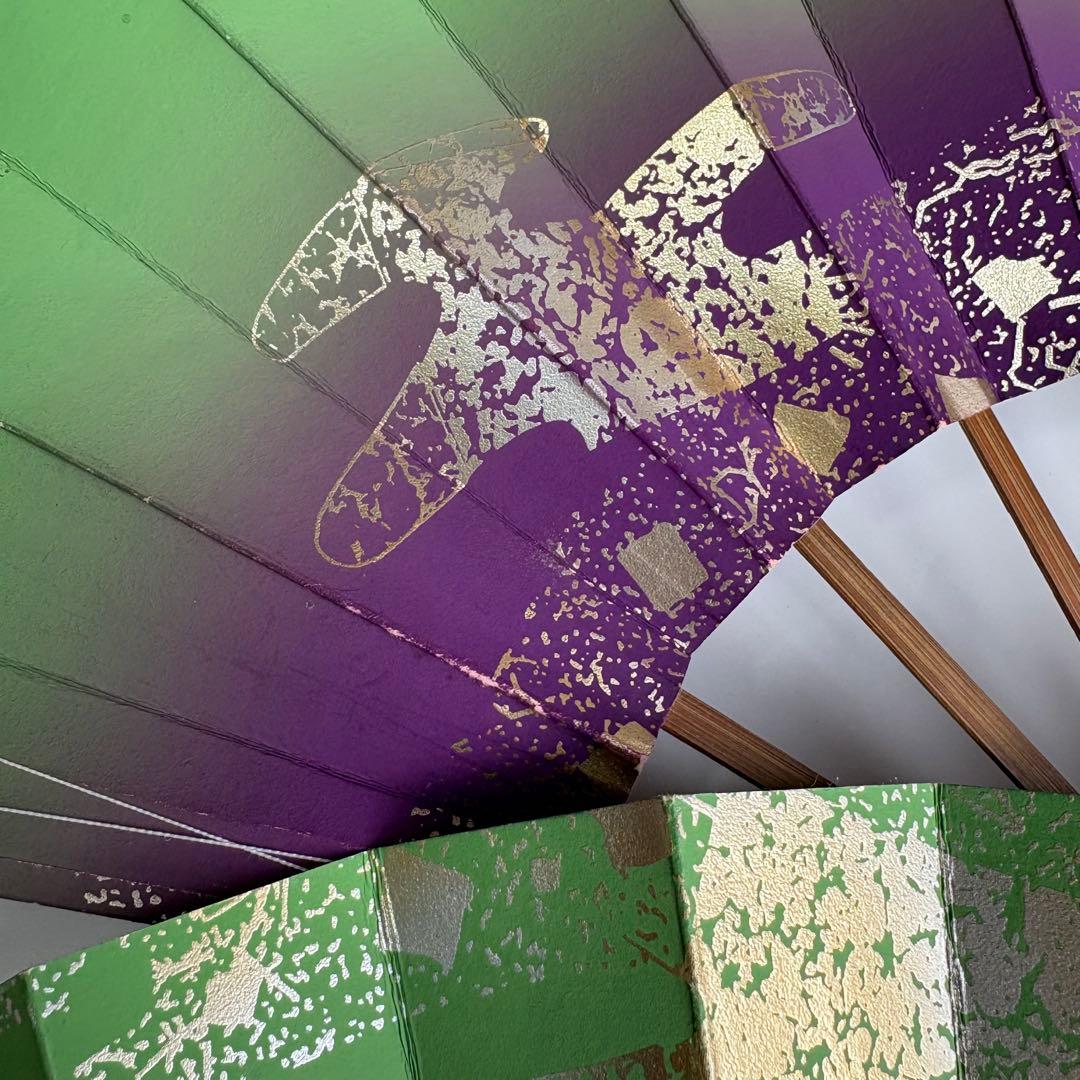 (906)舞扇　7本セット　雲柄　緑　紫　金銀　煤竹