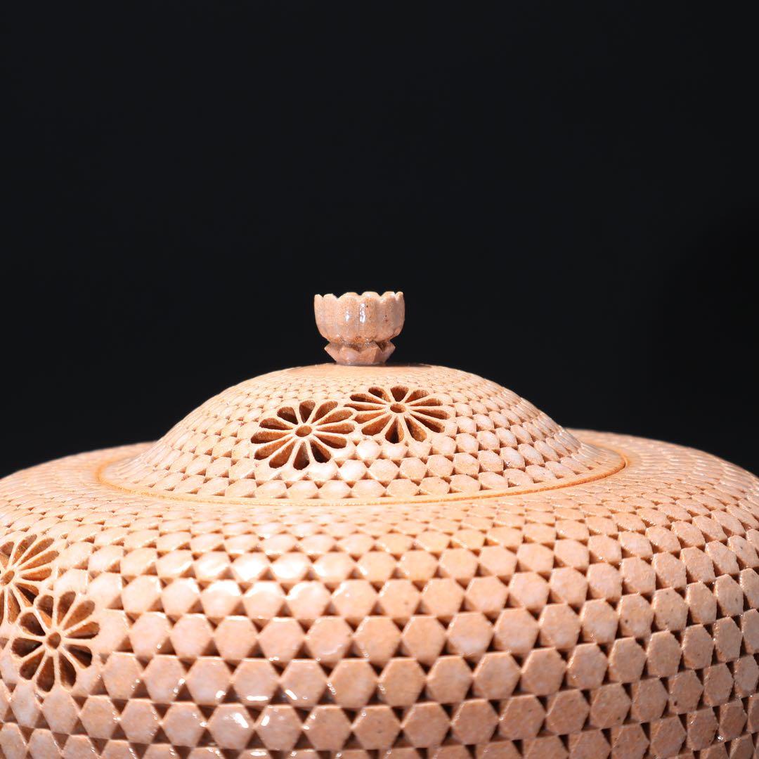 萩焼本郷窯　萬亀菊香炉　廣澤洋海　共箱　R1486ラ