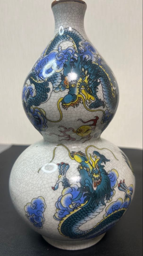 彩龍戏珠図花瓶　在銘、風水、縁起物、旧家蔵出し、骨董品、古美術、お守り