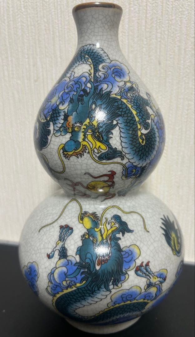 彩龍戏珠図花瓶　在銘、風水、縁起物、旧家蔵出し、骨董品、古美術、お守り