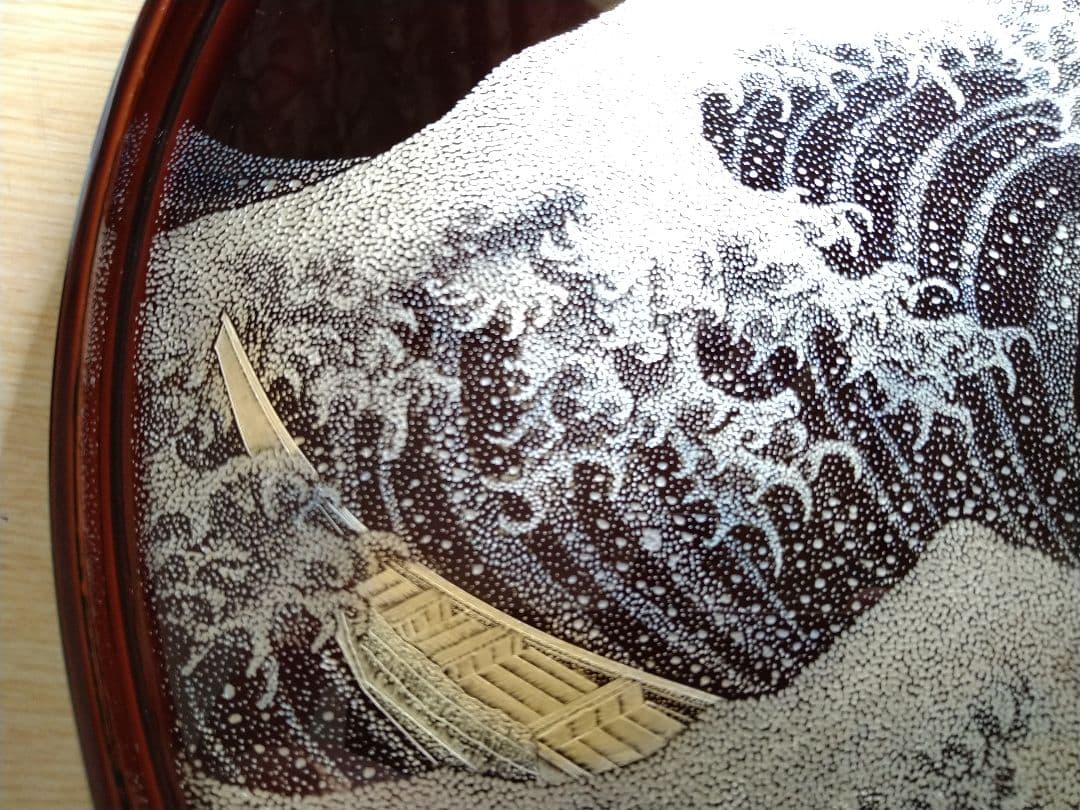 輪島塗沈金 「葛飾北斎 富嶽三十六景 神奈川沖浪裏」半月盆