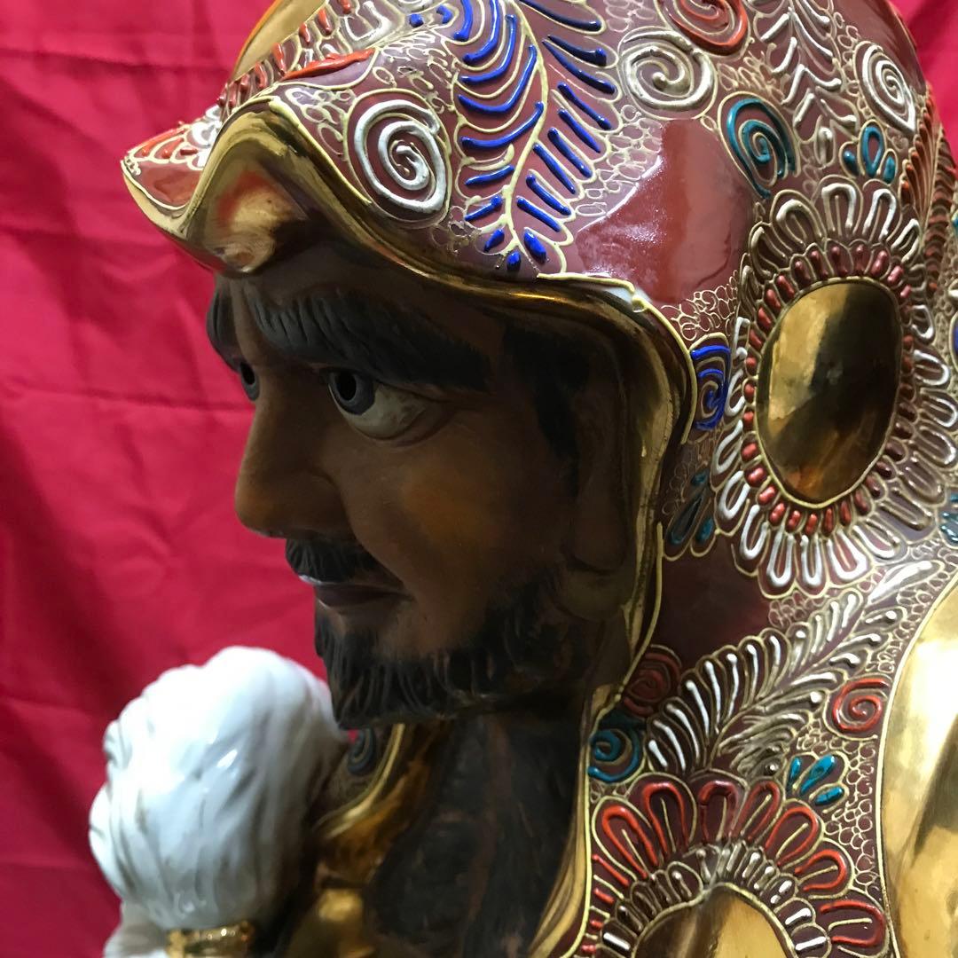 超驚愕‼️超大型‼️九谷焼達磨大師立像‼️摩訶不思議な御顔‼️正面厳顔、横面笑顔☆