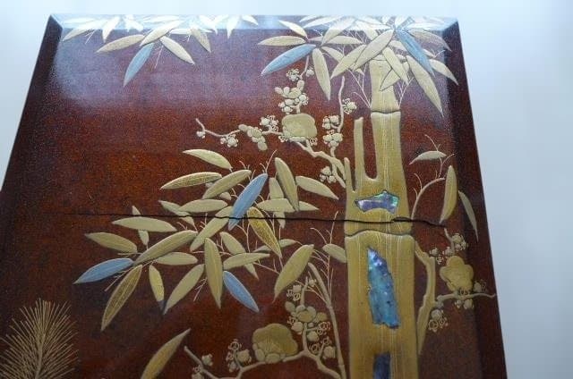 金箔装飾 竹模様 漆器 2段 重箱 木製漆器 時代物 螺鈿 松竹梅 高価な逸品