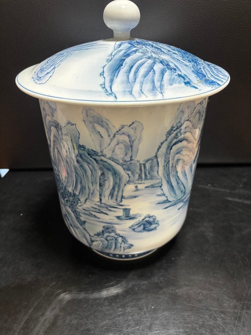 飾り壺　山水画　染付　骨董品