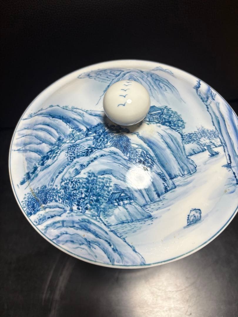 飾り壺　山水画　染付　骨董品