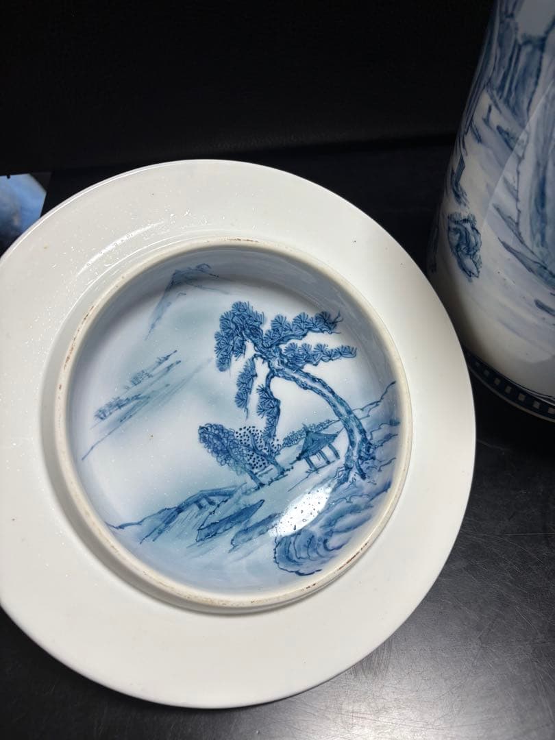 飾り壺　山水画　染付　骨董品