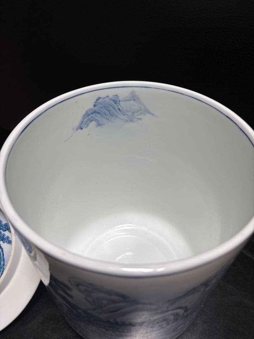 飾り壺　山水画　染付　骨董品