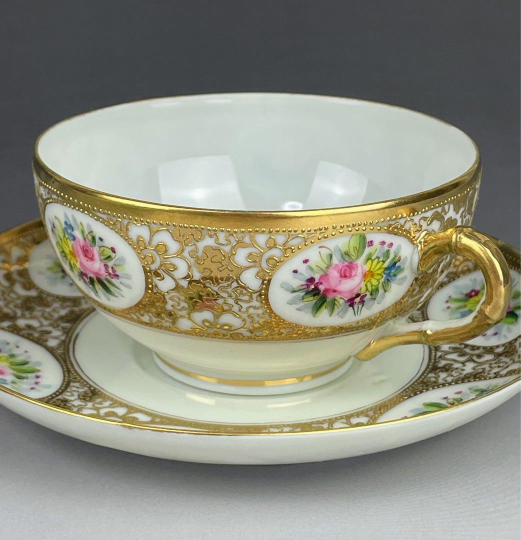 オールドニッポン エッグシェル アールヌーボ様式 ティーカップ ソーサー