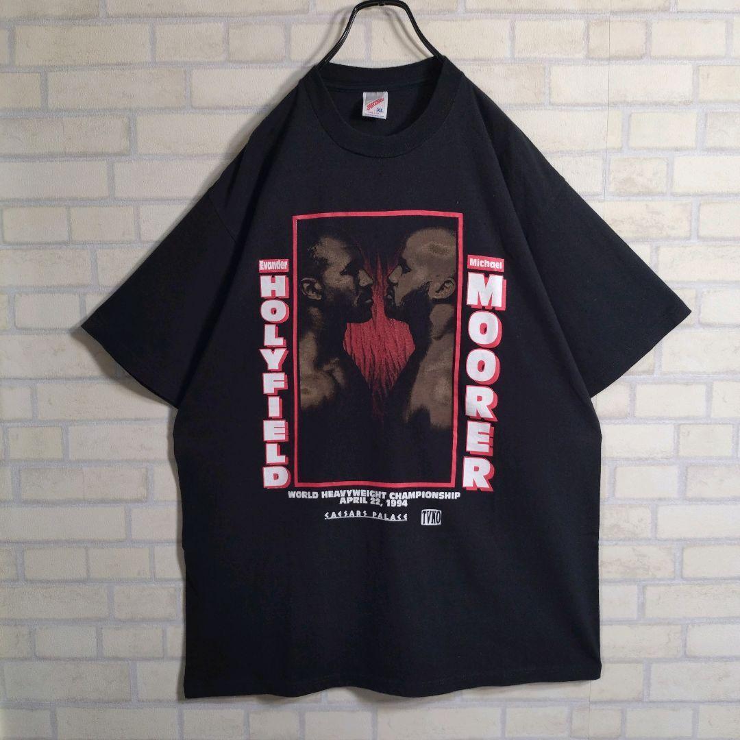 お宝★90s USA製 ホリフィールド VS モーラー 半袖Tシャツ 黒 XL