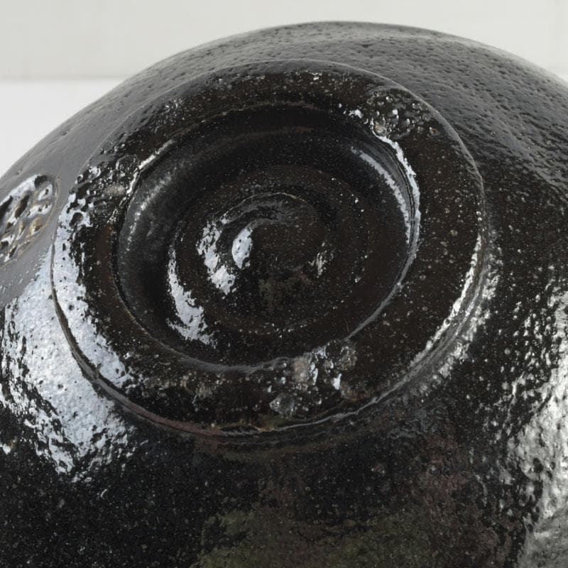 茶道具　楽焼　佐々木松楽造　黒楽茶碗　時代箱付　V　9458