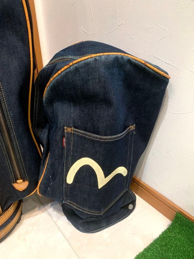 超希少　エビス　エヴィス　EVISU デニム　本革レザー　キャディバッグ