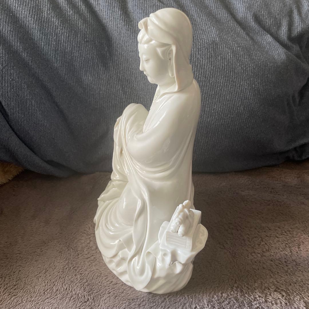 徳化窯白磁 細工彫り『白磁観音様』 仏教美術 高さ26cm ★時代物