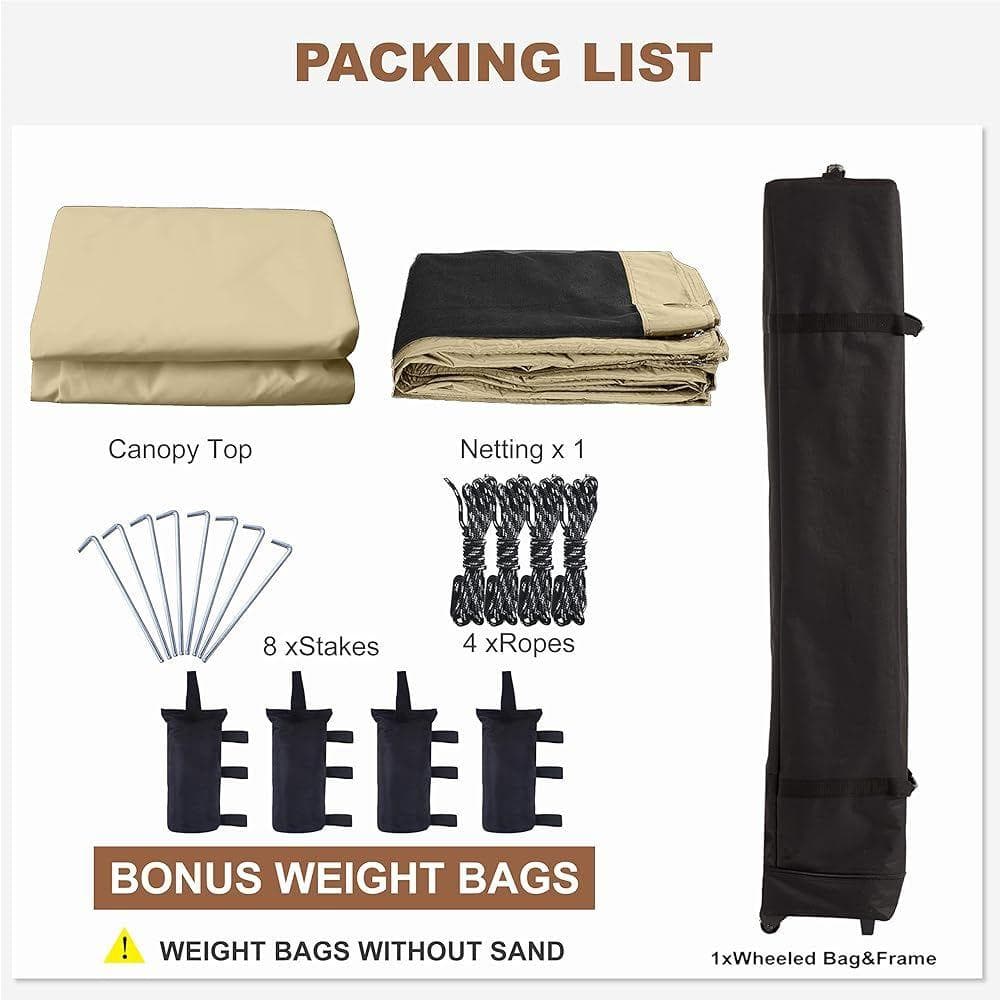 マスターキャノピー　ワンタッチタープテント 　3段階調節 (3x3, ベージュ)