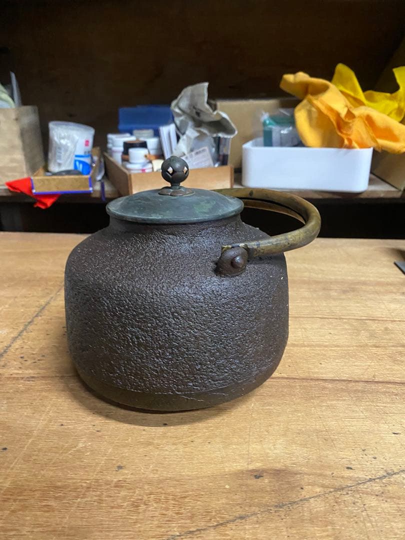 古い瀟酒瓶 柚子肌　しょうしゃ　銅瓶　鉄瓶　水漏れなし　茶道具