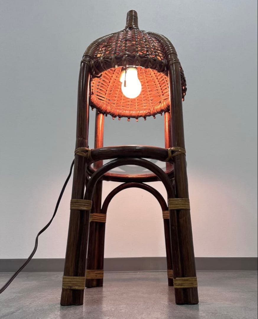 SNT539 アンティーク レトロ ビンテージ ラタンフロアスタンド　照明