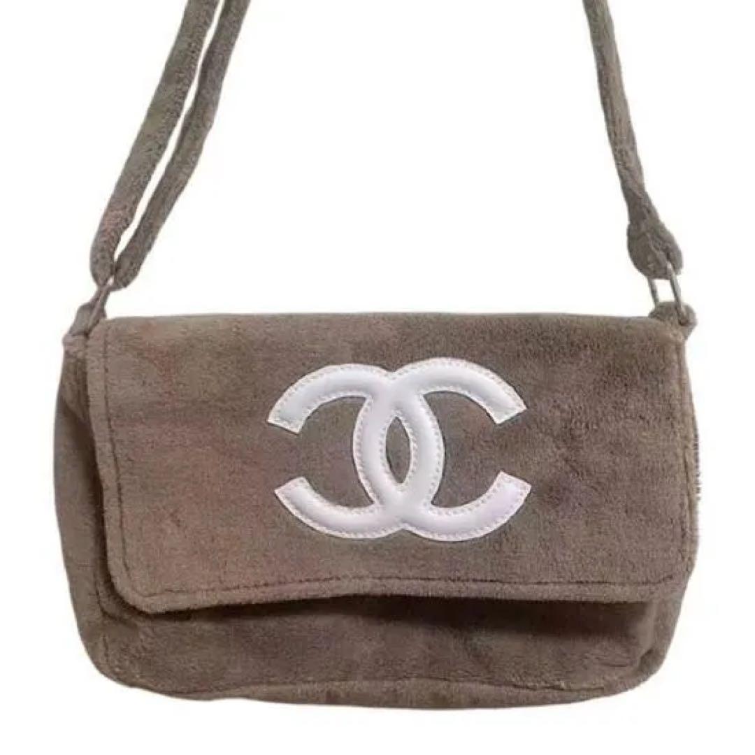 CHANEL シャネル ミニバッグ ポーチ コーヒーブラウン×ホワイトロゴ