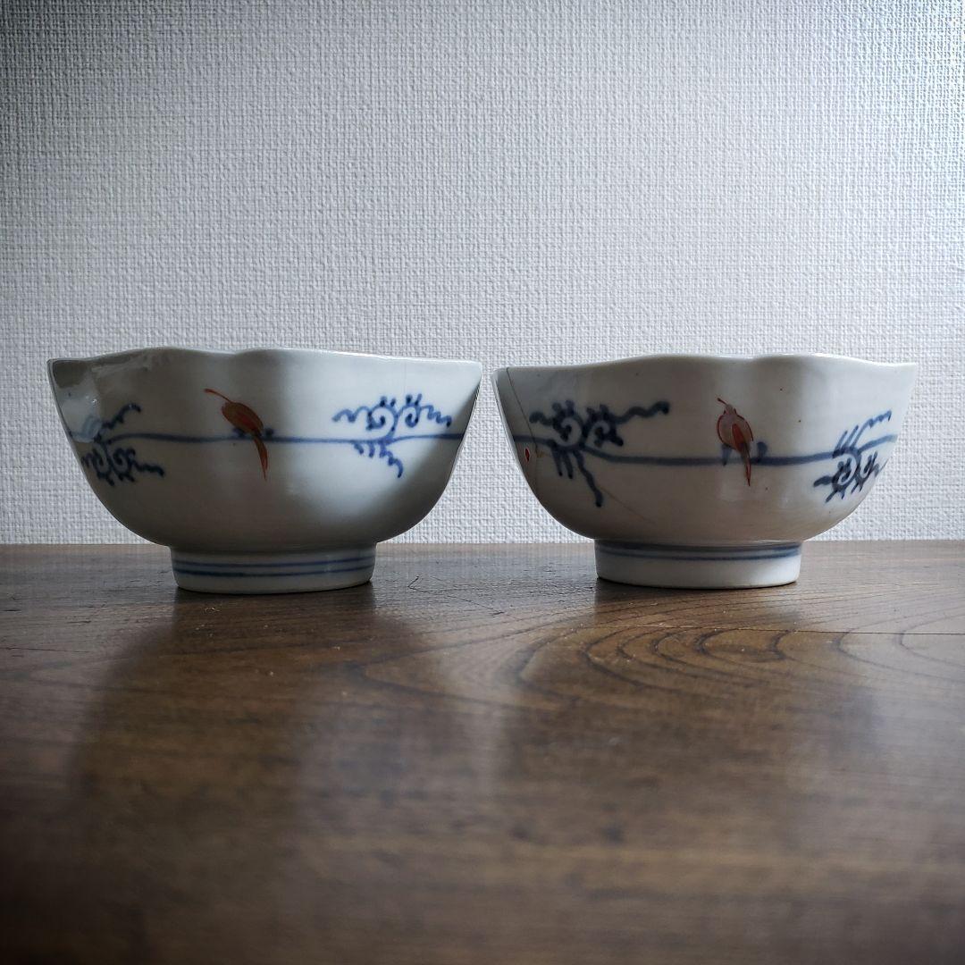 角向付　2客　色絵付　小鉢　古伊万里　寿　上手物　江戸　明治　訳あり