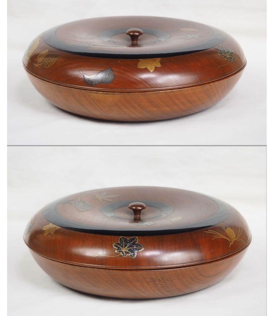 送料無料　時代物　高金蒔絵螺鈿菓子器/喰籠/蓋物　名工作品　秀逸作