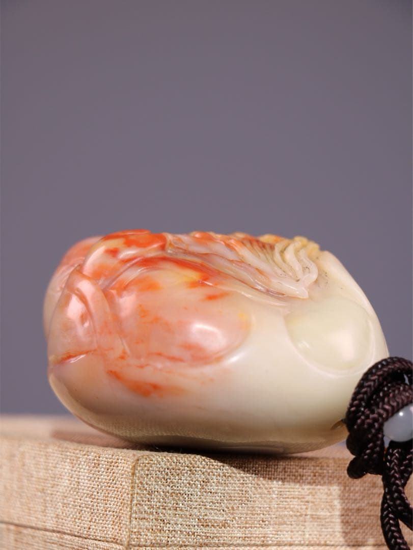 旧蔵天然寿山石 手彫り置物【寿星公】長寿仏　お守り　開運　芙蓉石使用 精巧彫刻