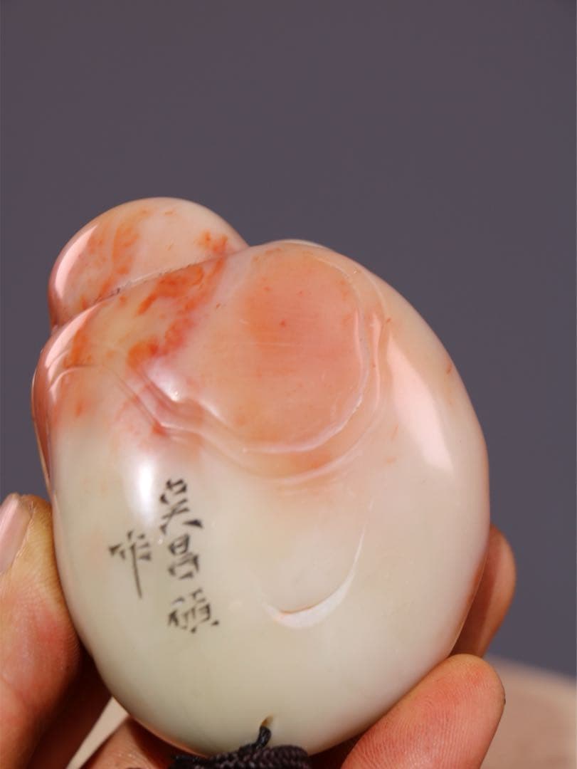 旧蔵天然寿山石 手彫り置物【寿星公】長寿仏　お守り　開運　芙蓉石使用 精巧彫刻