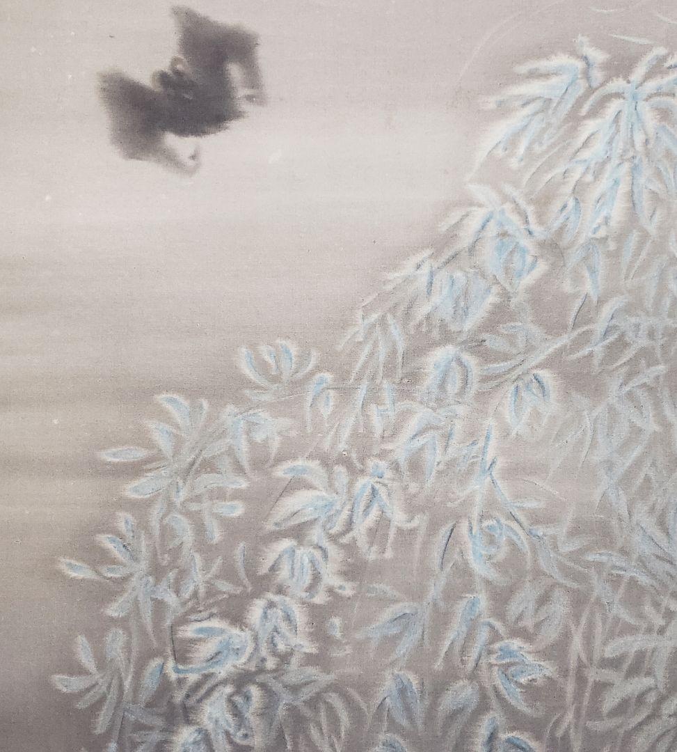 【月下に蝙蝠図】峻堂 2567 コウモリ　掛け軸　肉筆