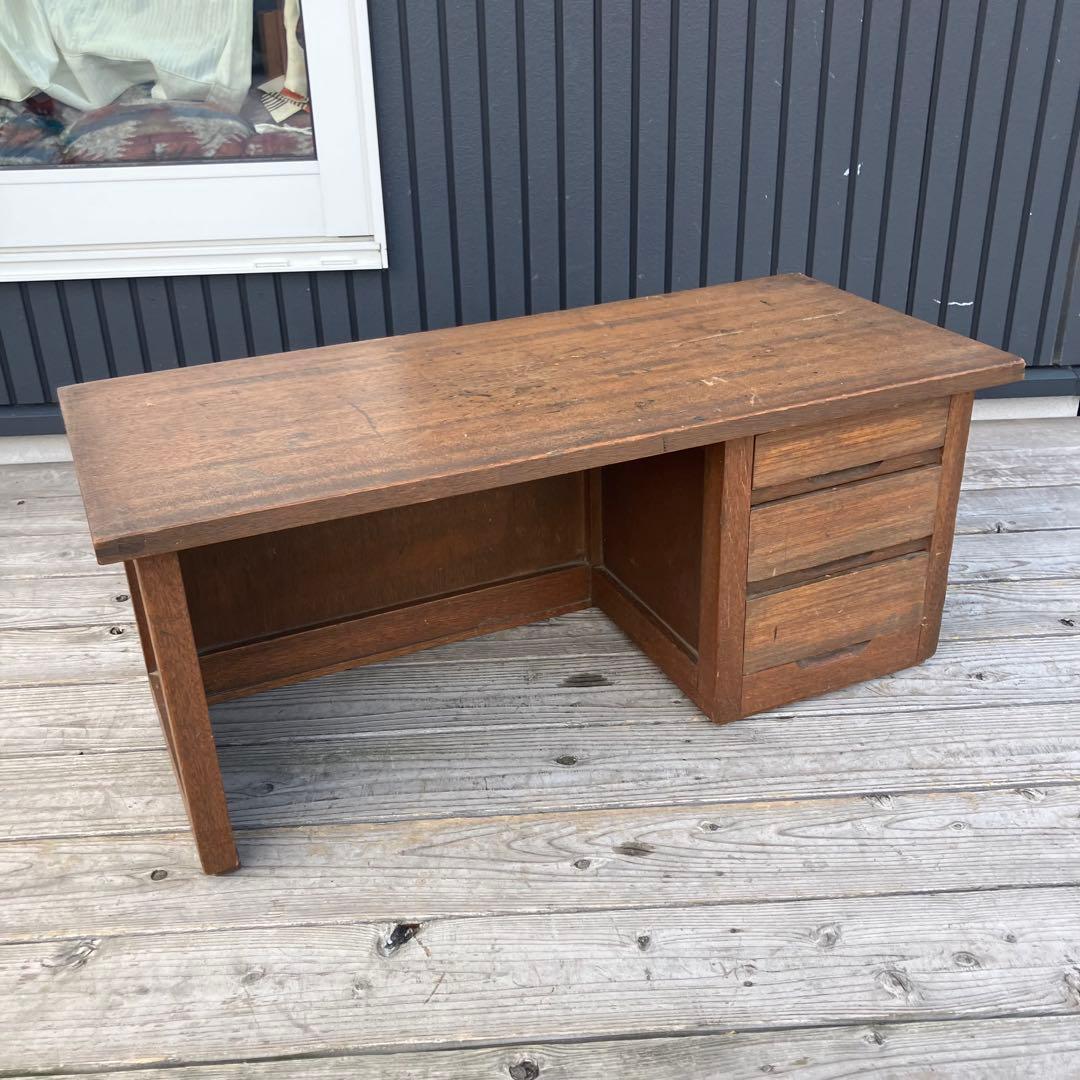 昭和レトロ 古家具 木製文机 3杯引き出し付き座卓 書斎机 ビンテージ 古道具