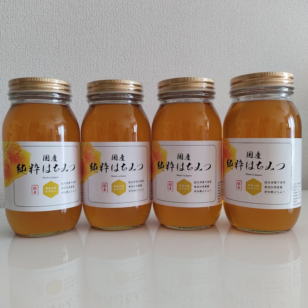 【奈良の里】国産純粋はちみつ 非加熱　1kg × 4個　百花はちみつ