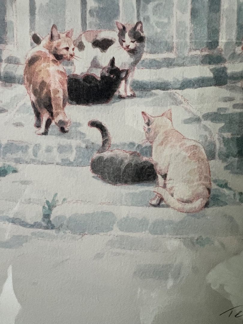 笹倉鉄平 「旧市街の猫たち」シルクスクリーン