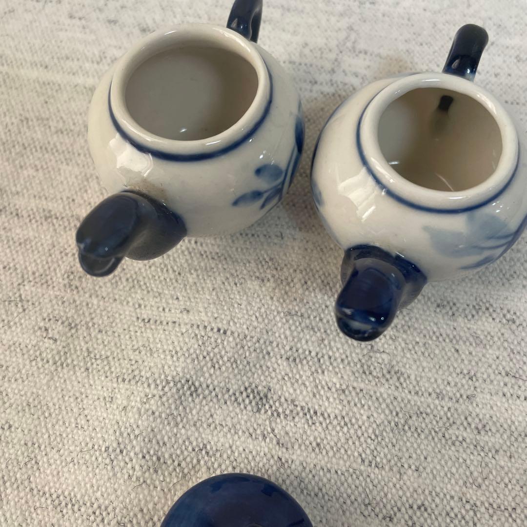 【値下げ】ロシア　グジェリ焼き　陶器 サモワール　ティーポット　ブルー　ペア