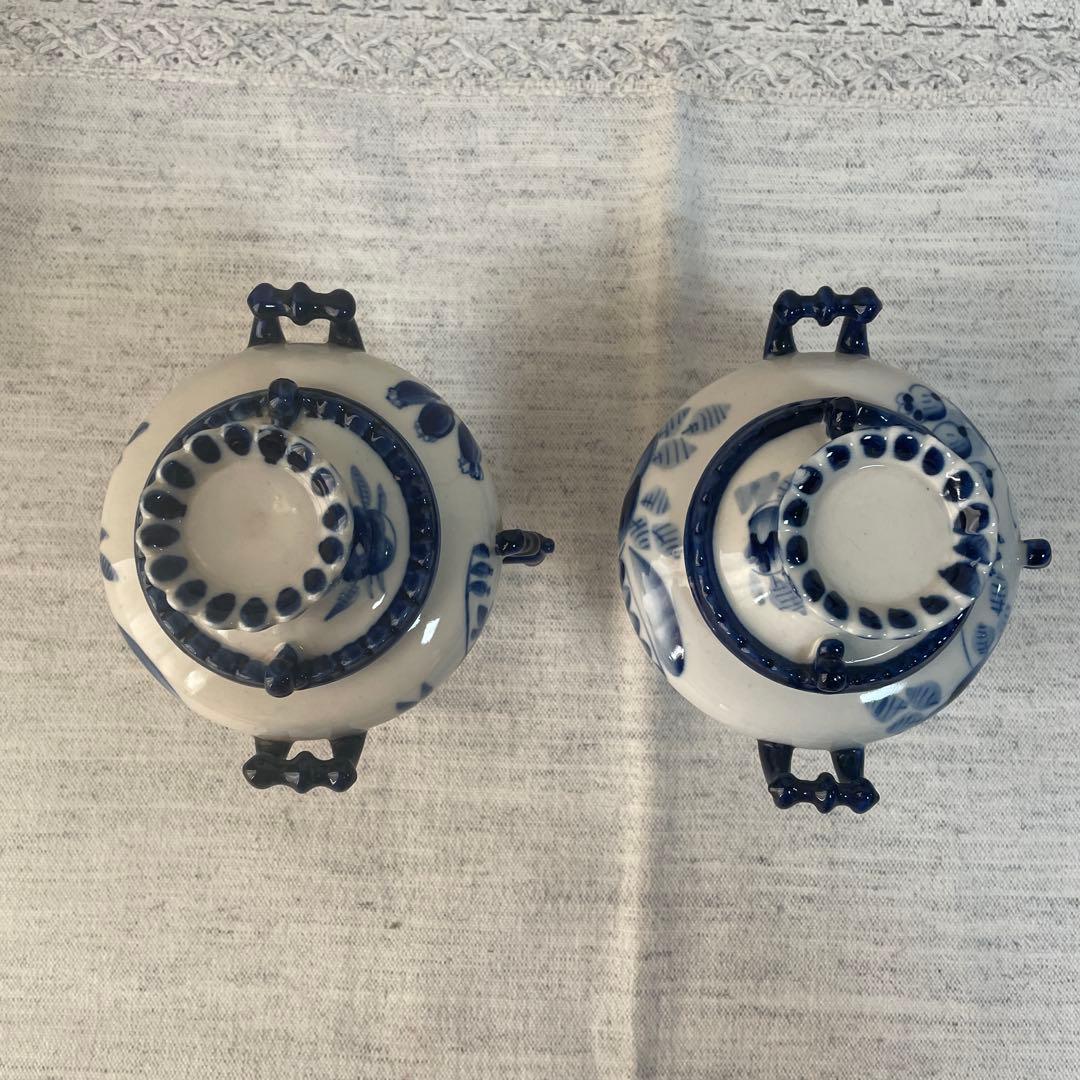 【値下げ】ロシア　グジェリ焼き　陶器 サモワール　ティーポット　ブルー　ペア